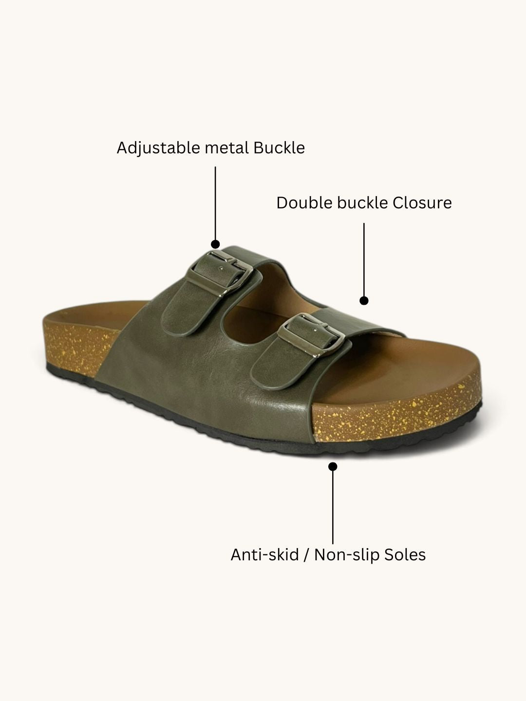 Green Double Strap Casual Sandals