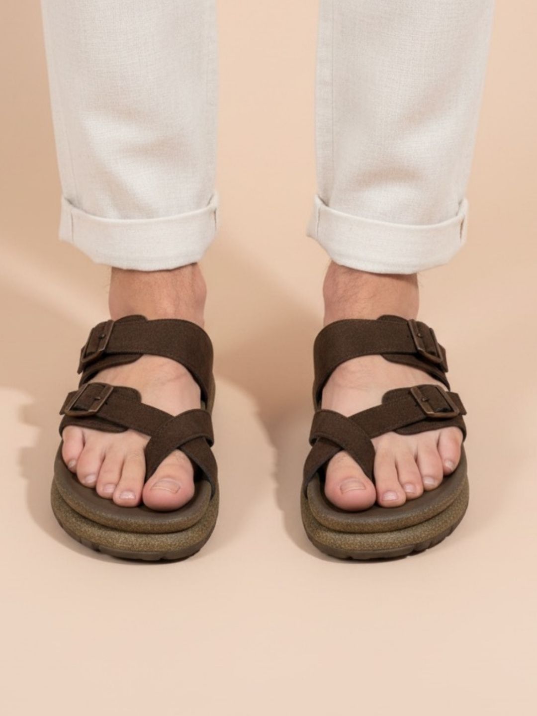 Brown One Toe Two Strap Comfort Sandals