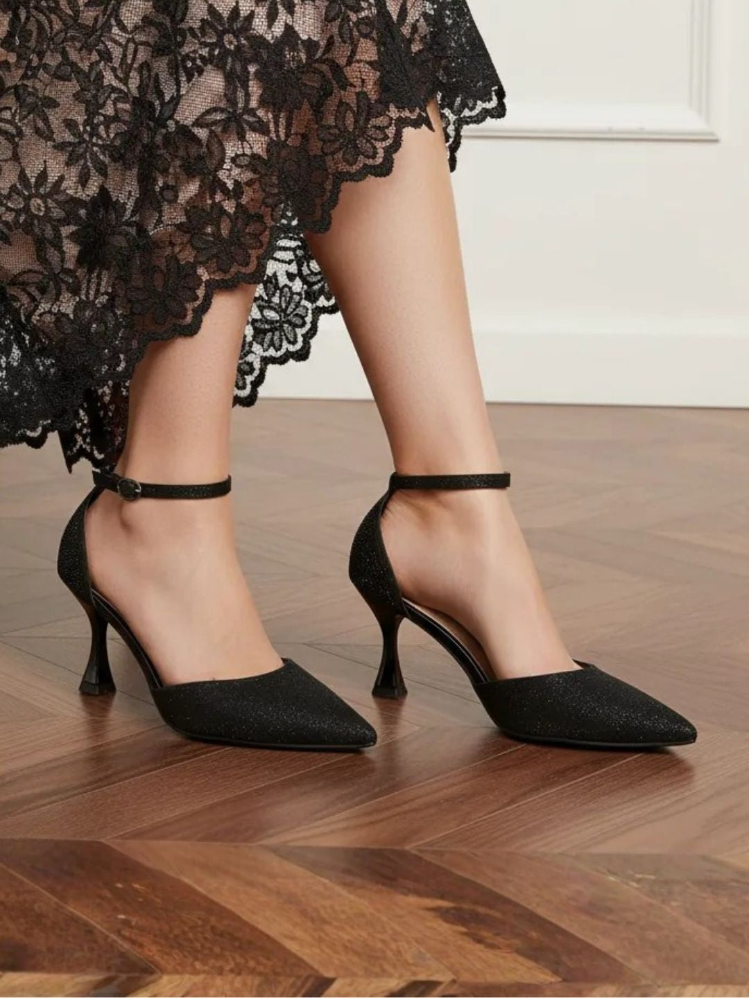 Black Bead Embellished Party Heels