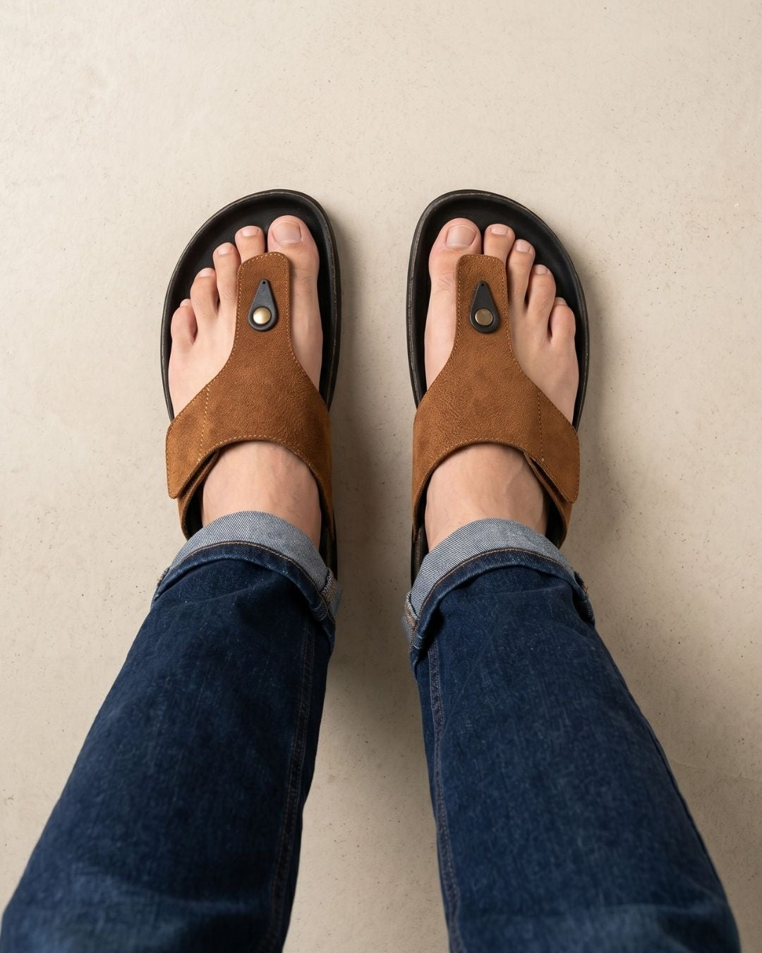 Tan T-strap comfort Sandals