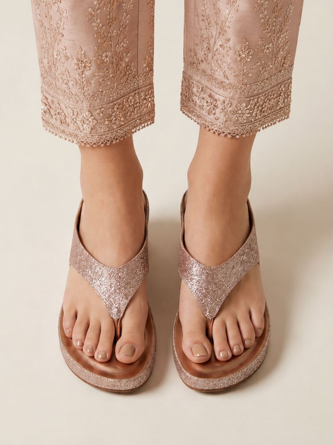 Rose Gold shimmer wedge sandals