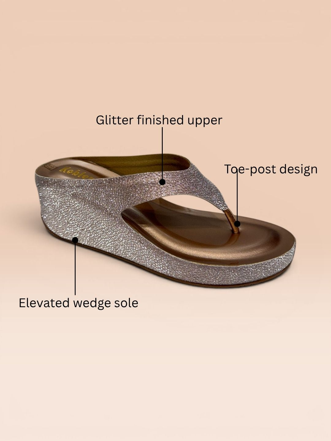 Rose Gold shimmer wedge sandals
