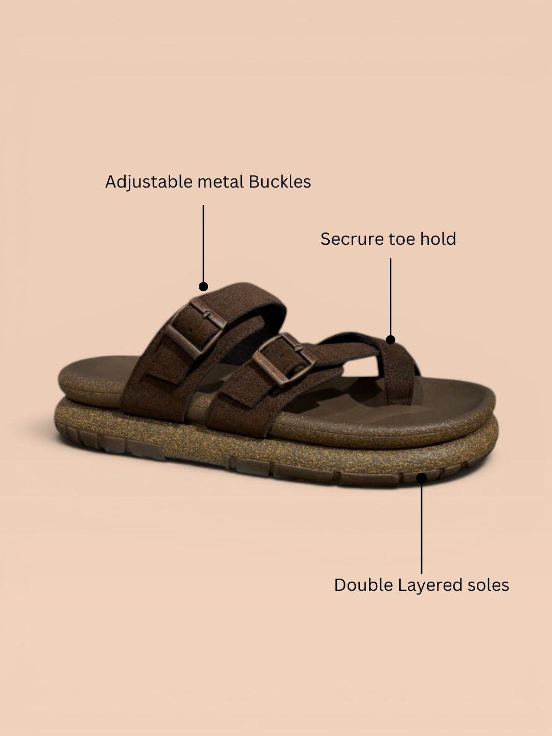 Brown One Toe Two Strap Comfort Sandals