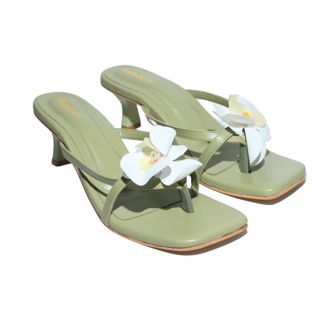 Olive Orchid Floral Heels