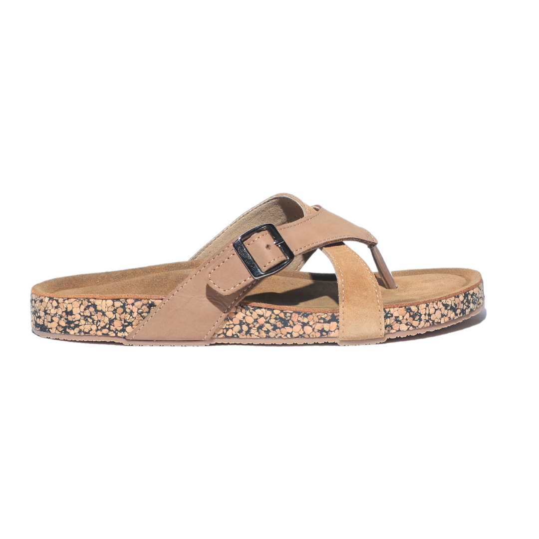 Camel One Toe Flats with Buckles