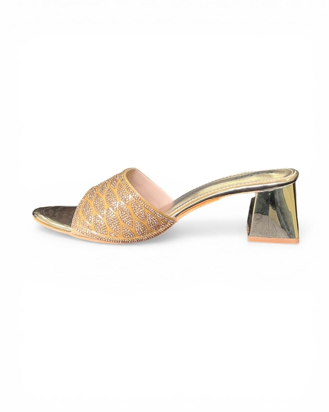 Gold Embellished Block Heels