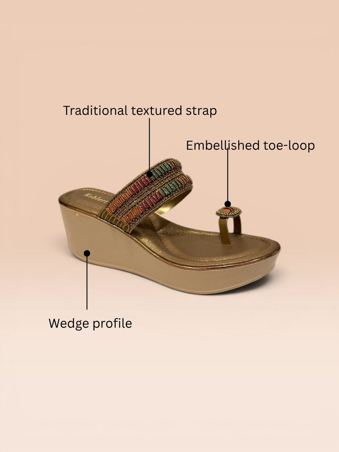Tan Ethnic wedge sandals