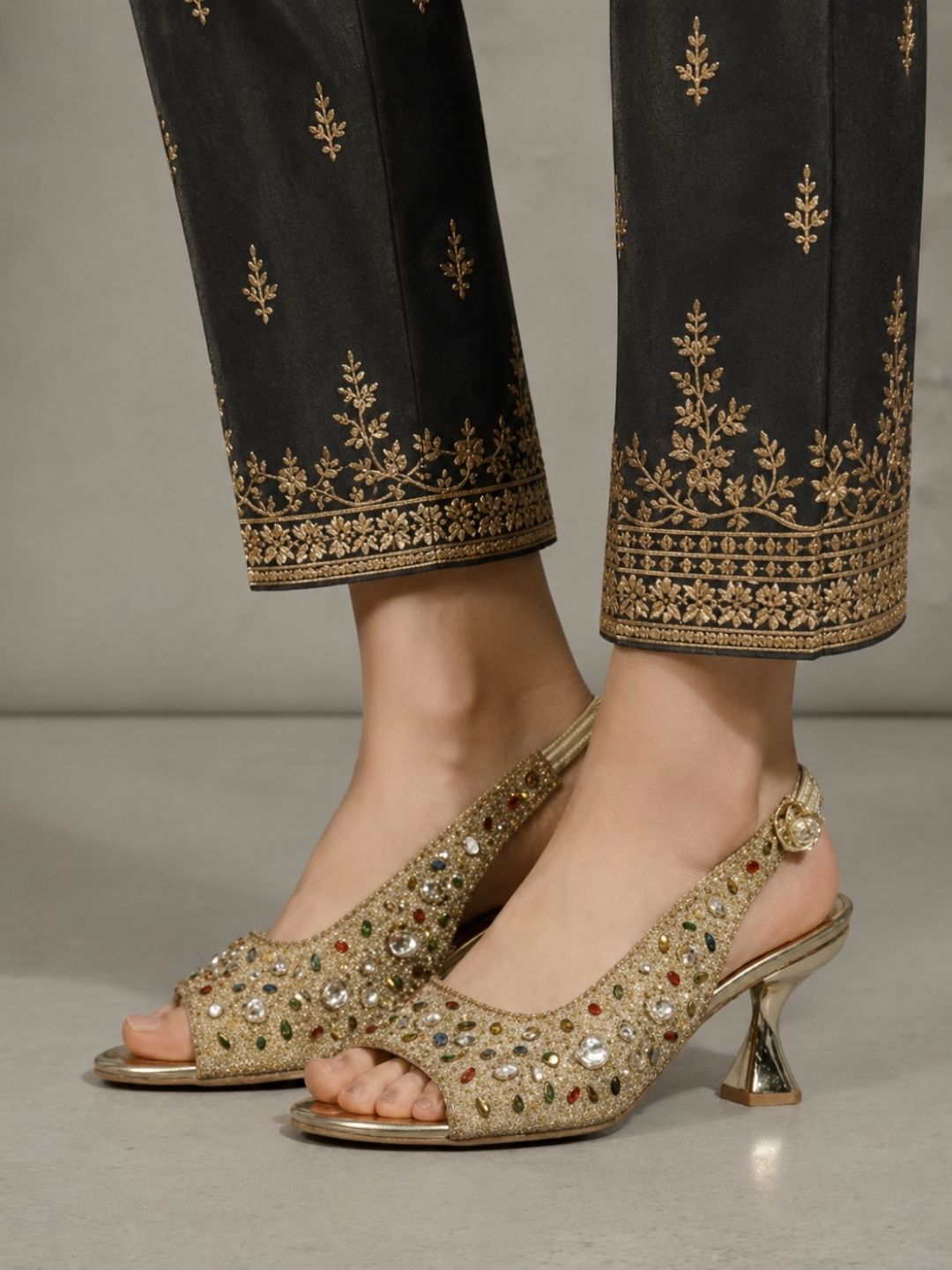 Gold Slingback Sculptural Heel