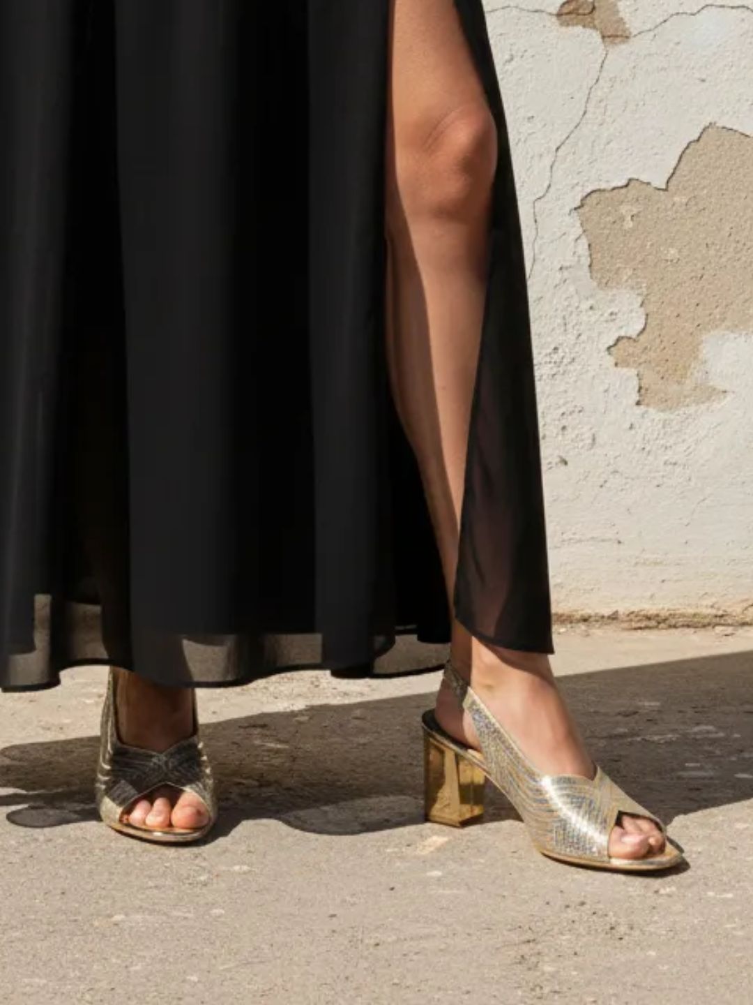 Gold Block Heel Sandals