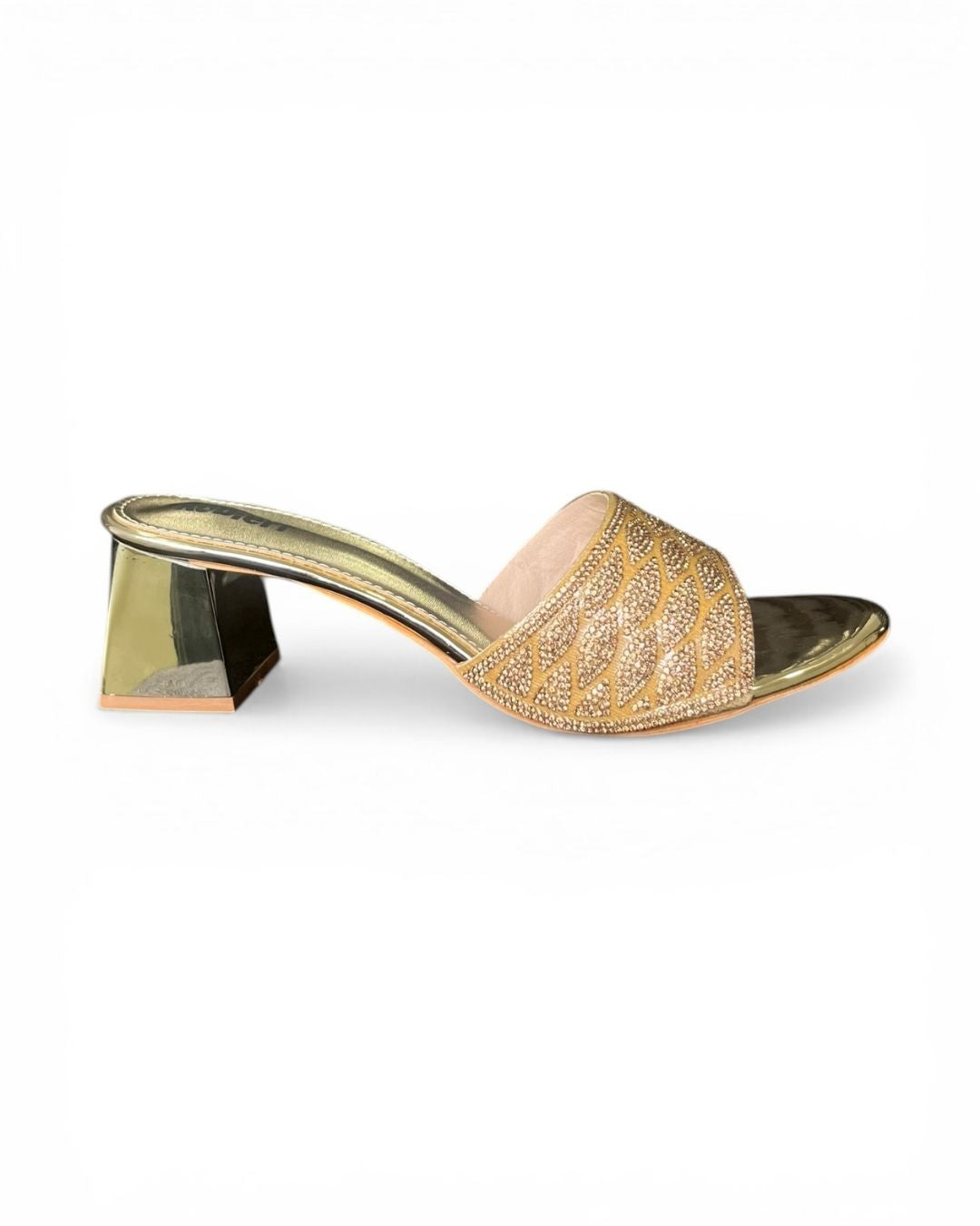 Gold Embellished Block Heels