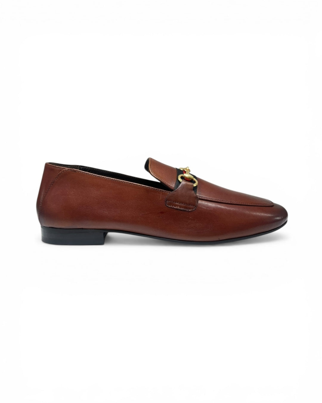 Tan Solid Leather Formal Loafers