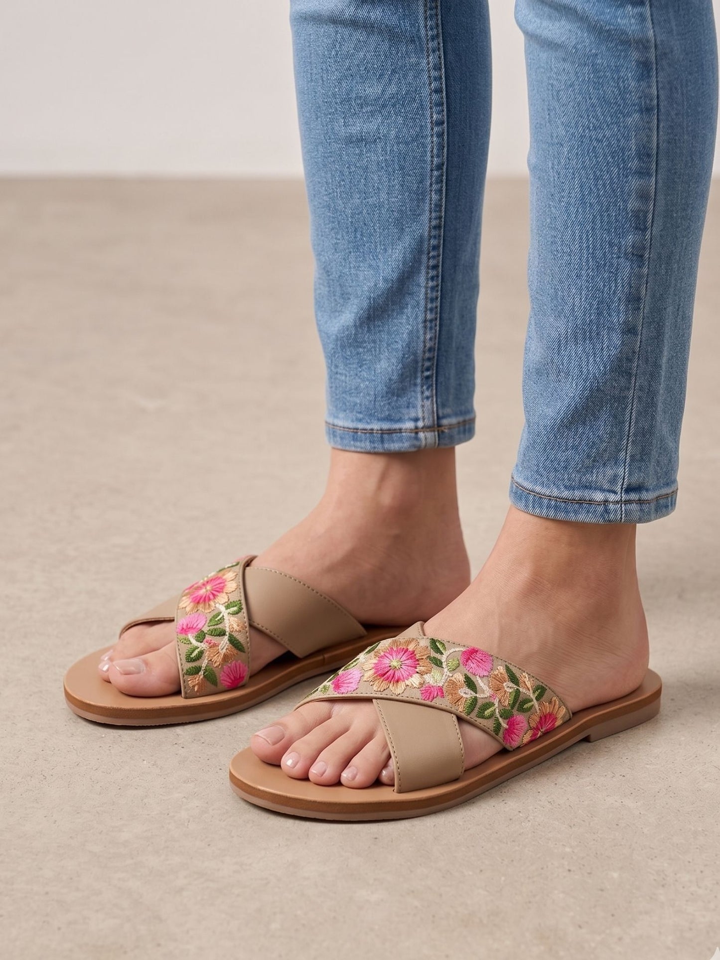 Tan Embroidered Flats