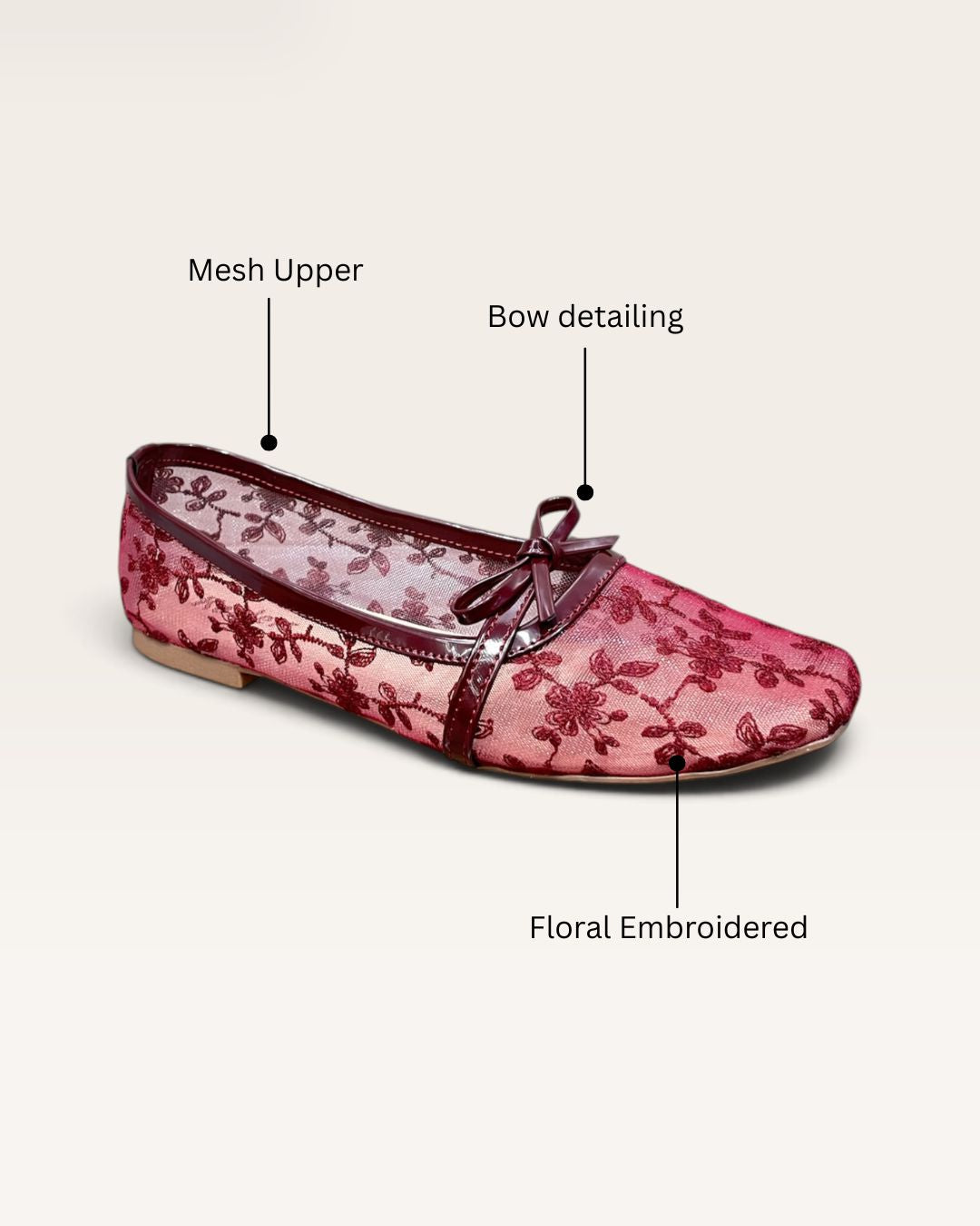 Floral Mesh Ballet in Maroon