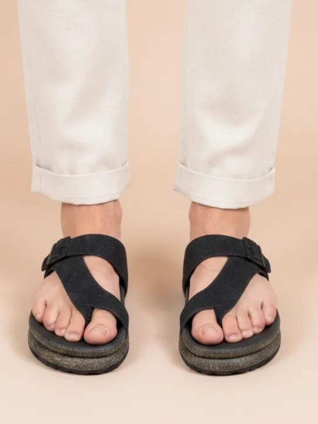 Black Buckle Detailed Comfort Sandals