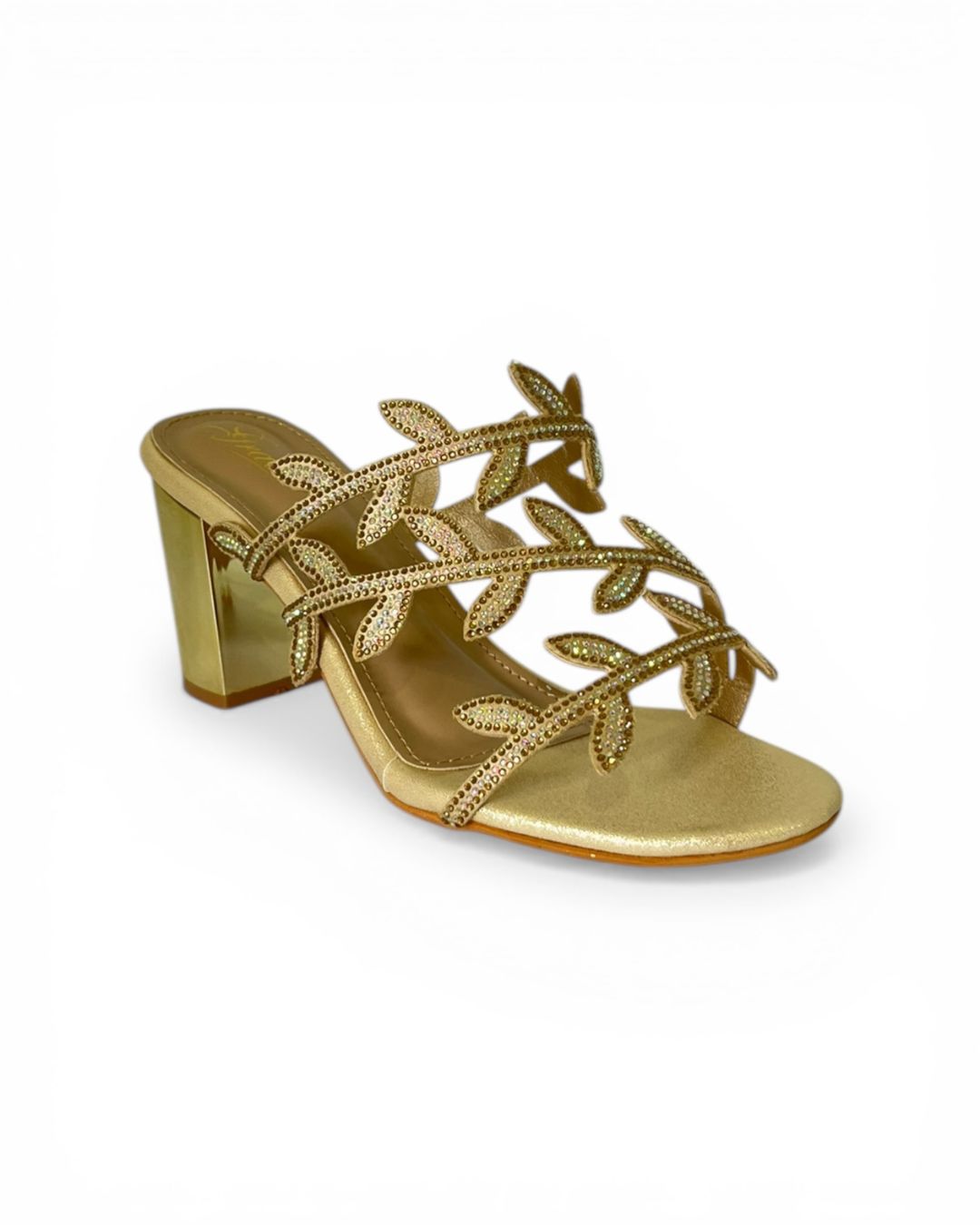 Gold Embellished Block Heels