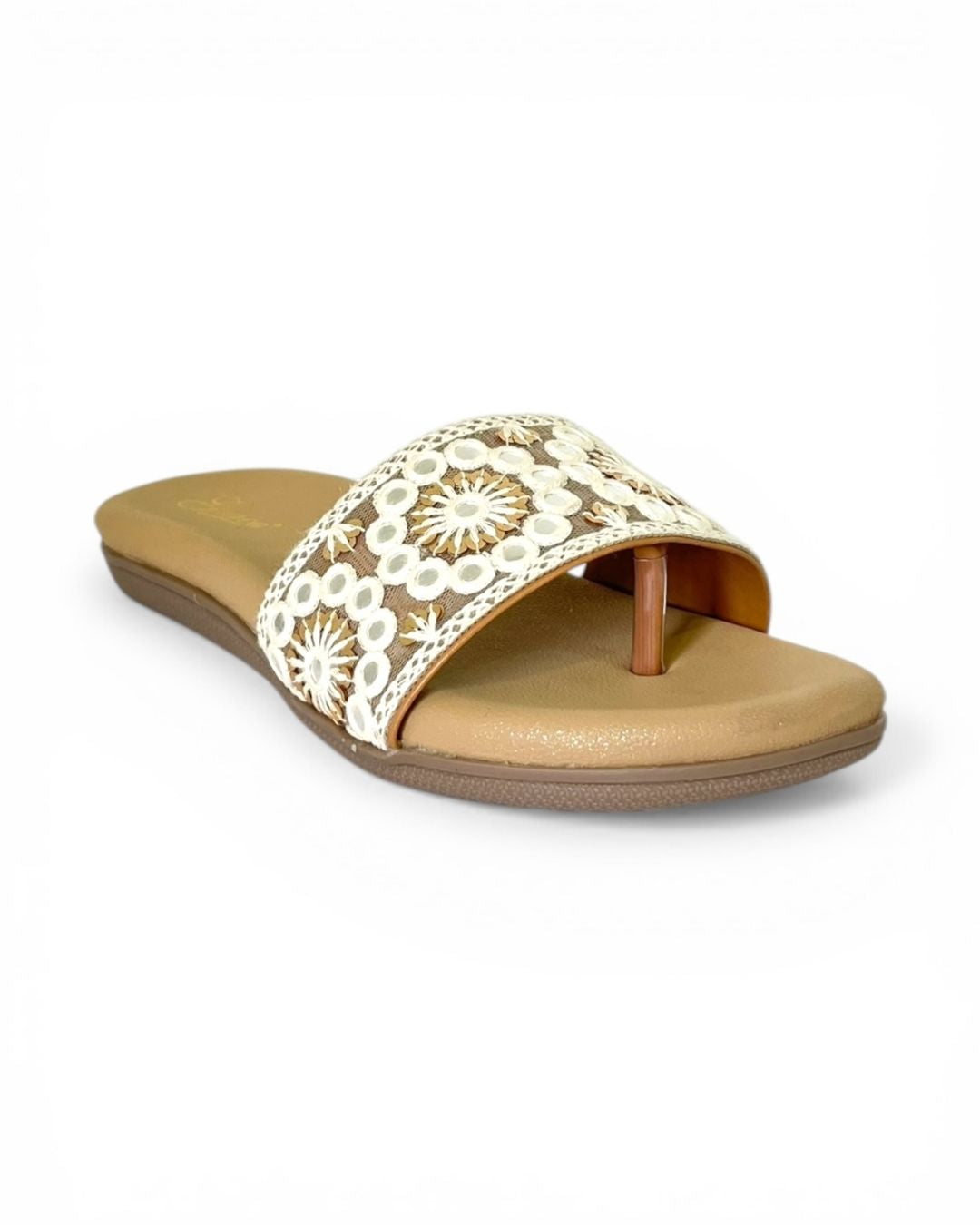 Beige Embroidered Flats