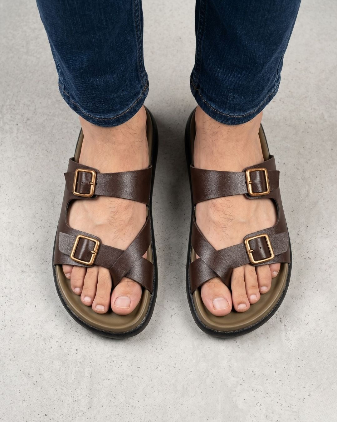 Brown Toe-ring Comfort Sandals