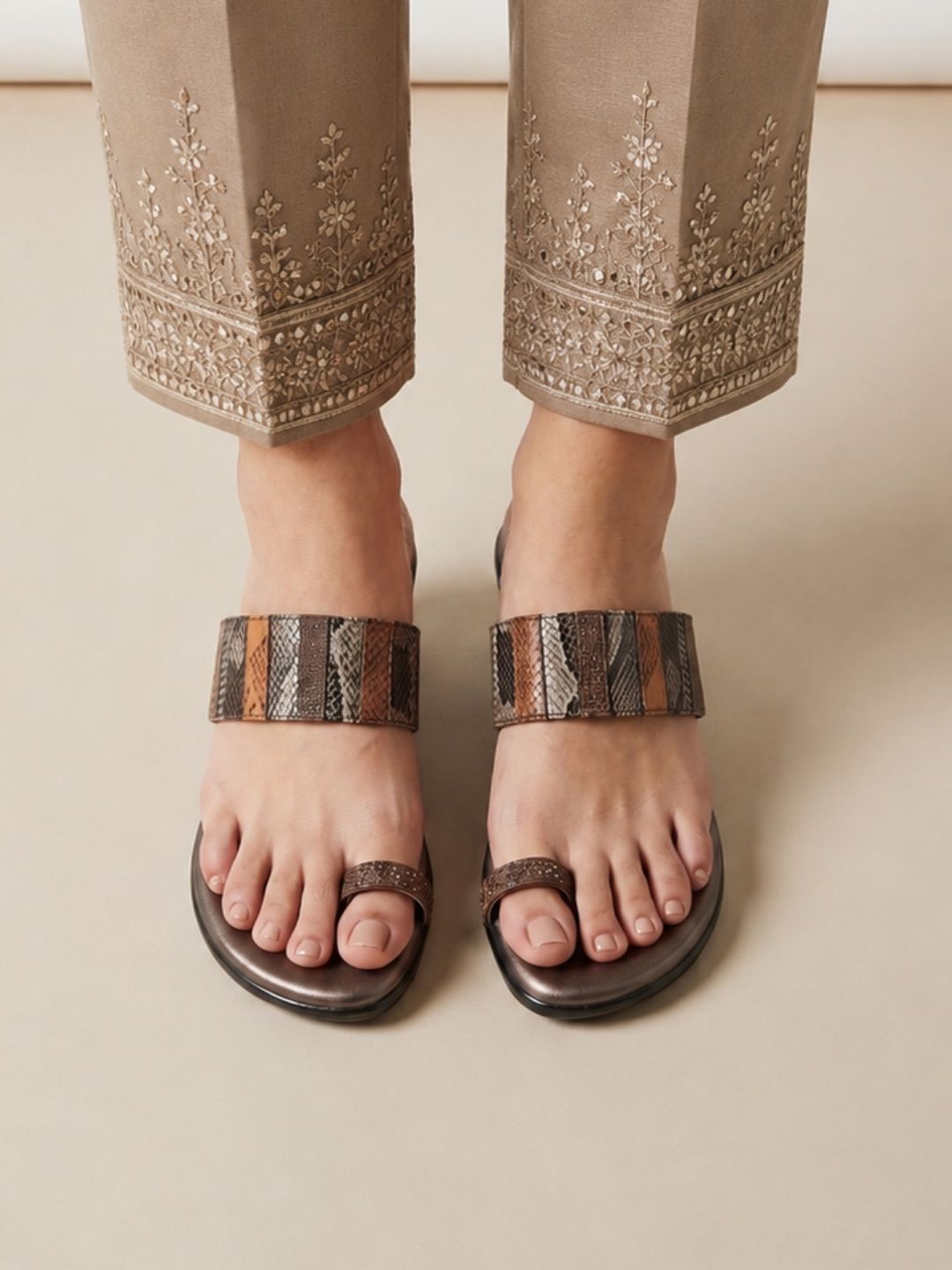 Khaki Toe-ring Heels