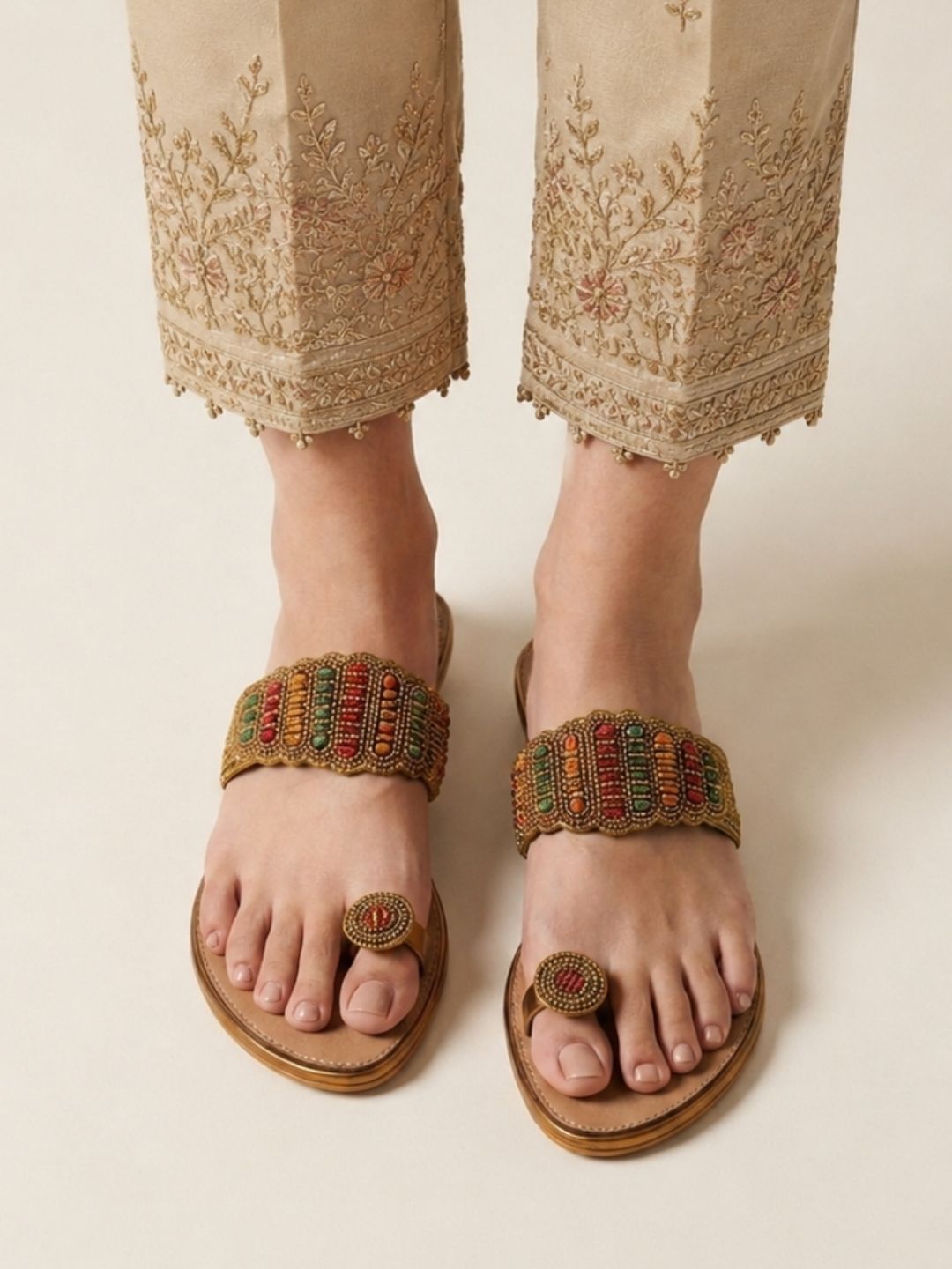 Khaki Toe-ring Heels