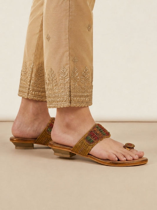 Tan Ethnic Toe-ring heels