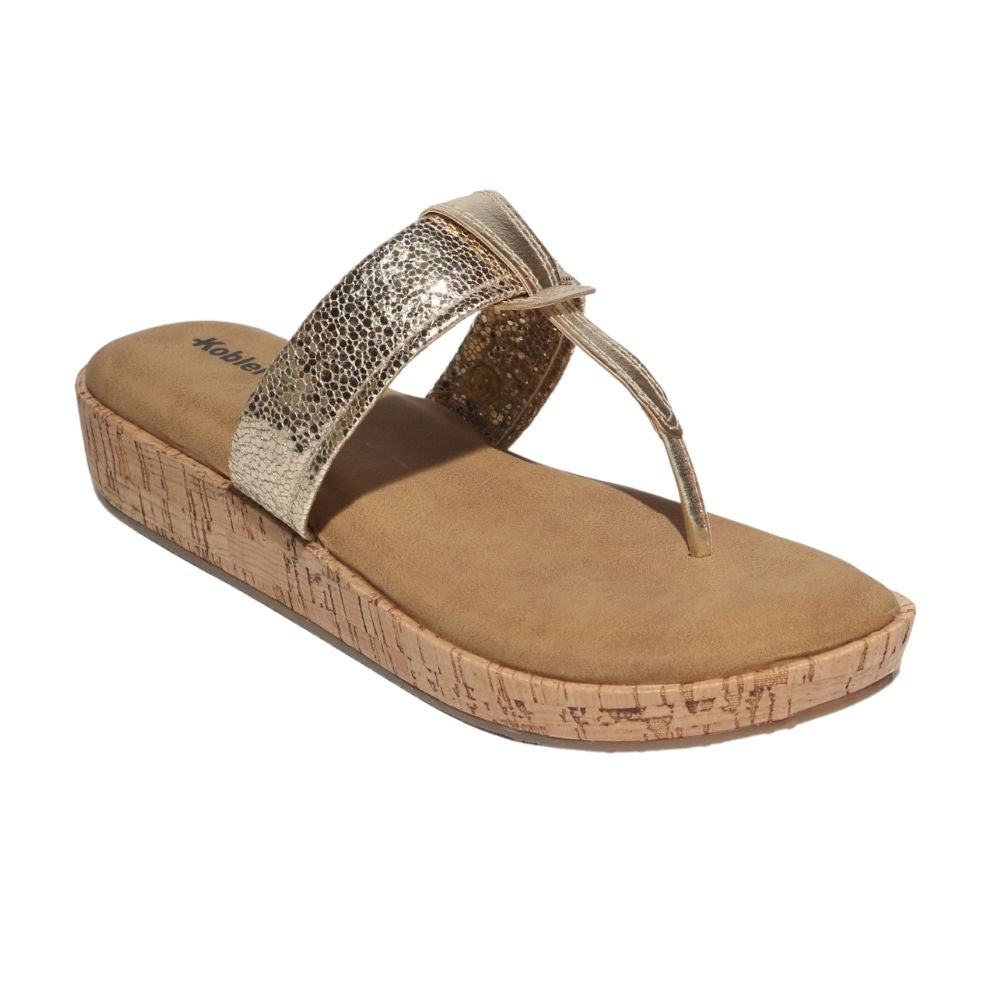 Gold T-Strap Flatform Heel