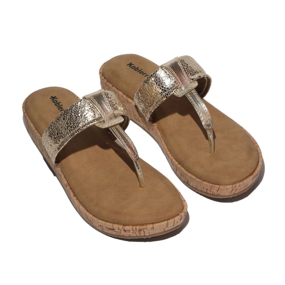 Gold T-Strap Flatform Heel