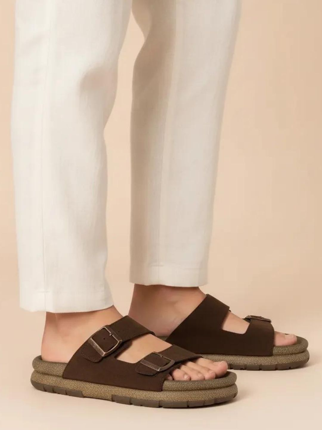 Brown Slip-On Comfort Sandals