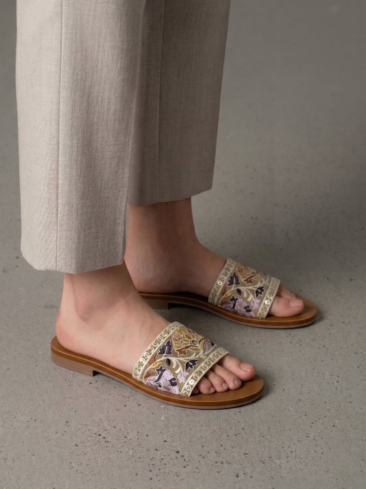 Beige Embroidered Flats