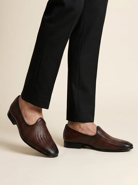 Brown Textured Slip-On Shoes