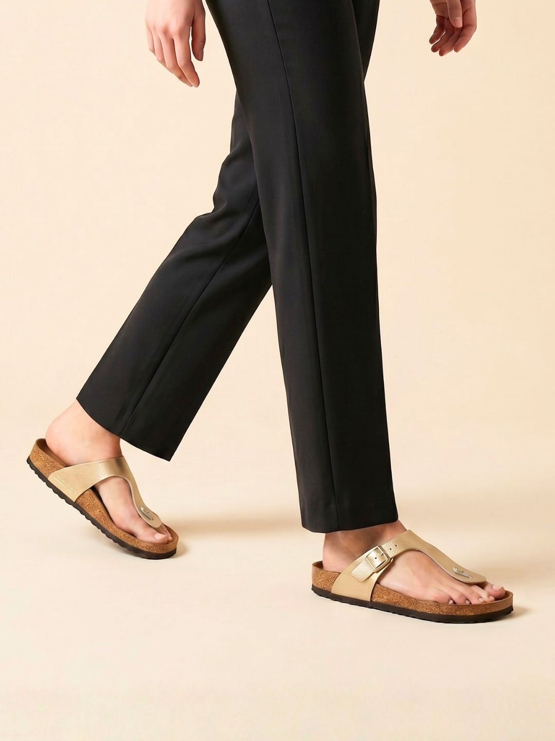 Gold T-Strap Sandals