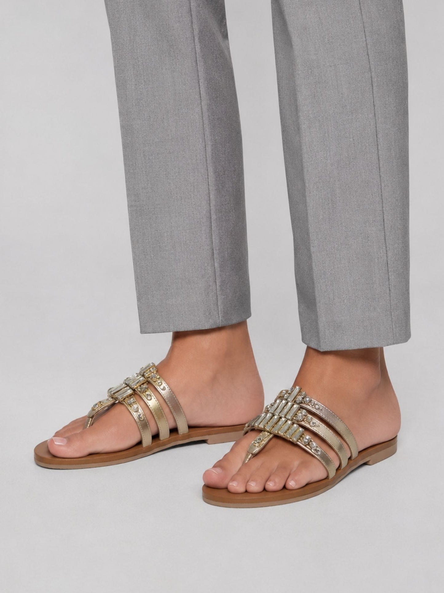 Gold T-Strap Flats