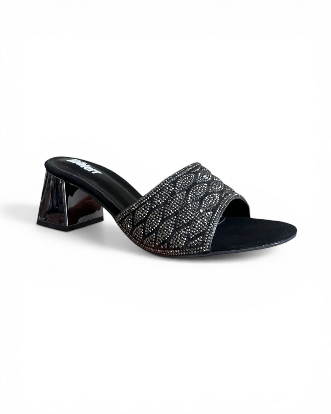 Black Embellished Block Heels
