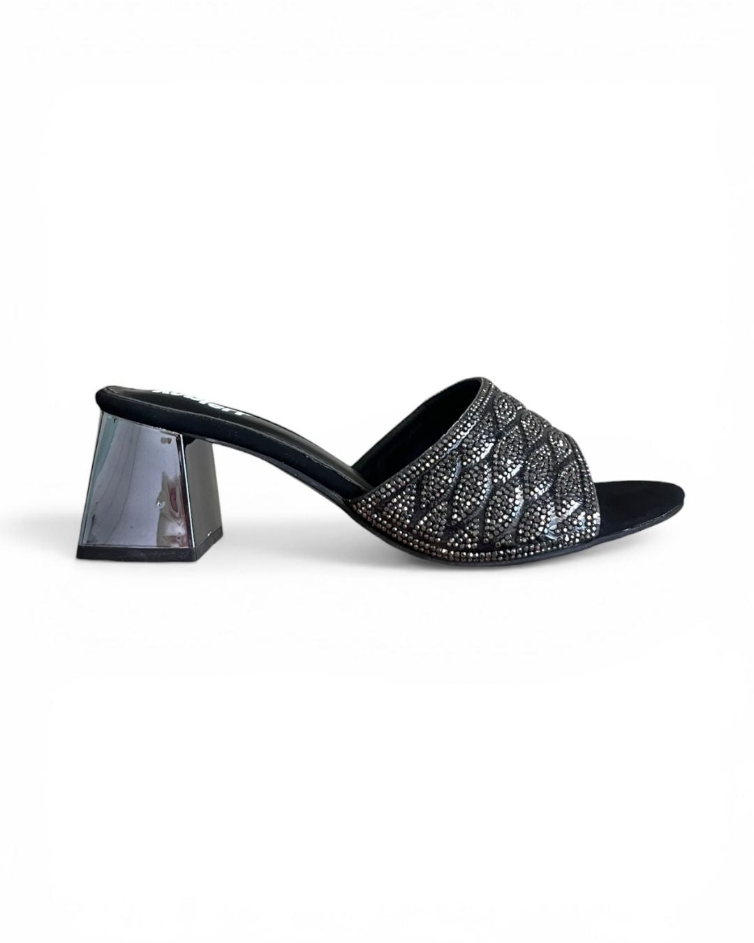 Black Embellished Block Heels