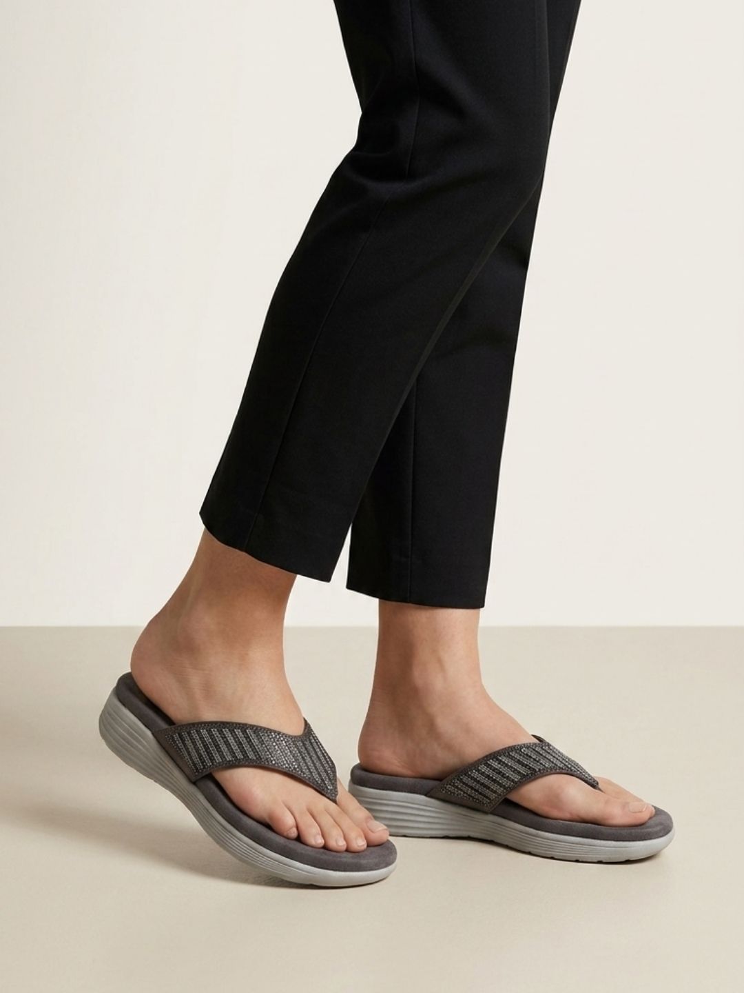 Grey Casual Slip-On Ethnic Sandals