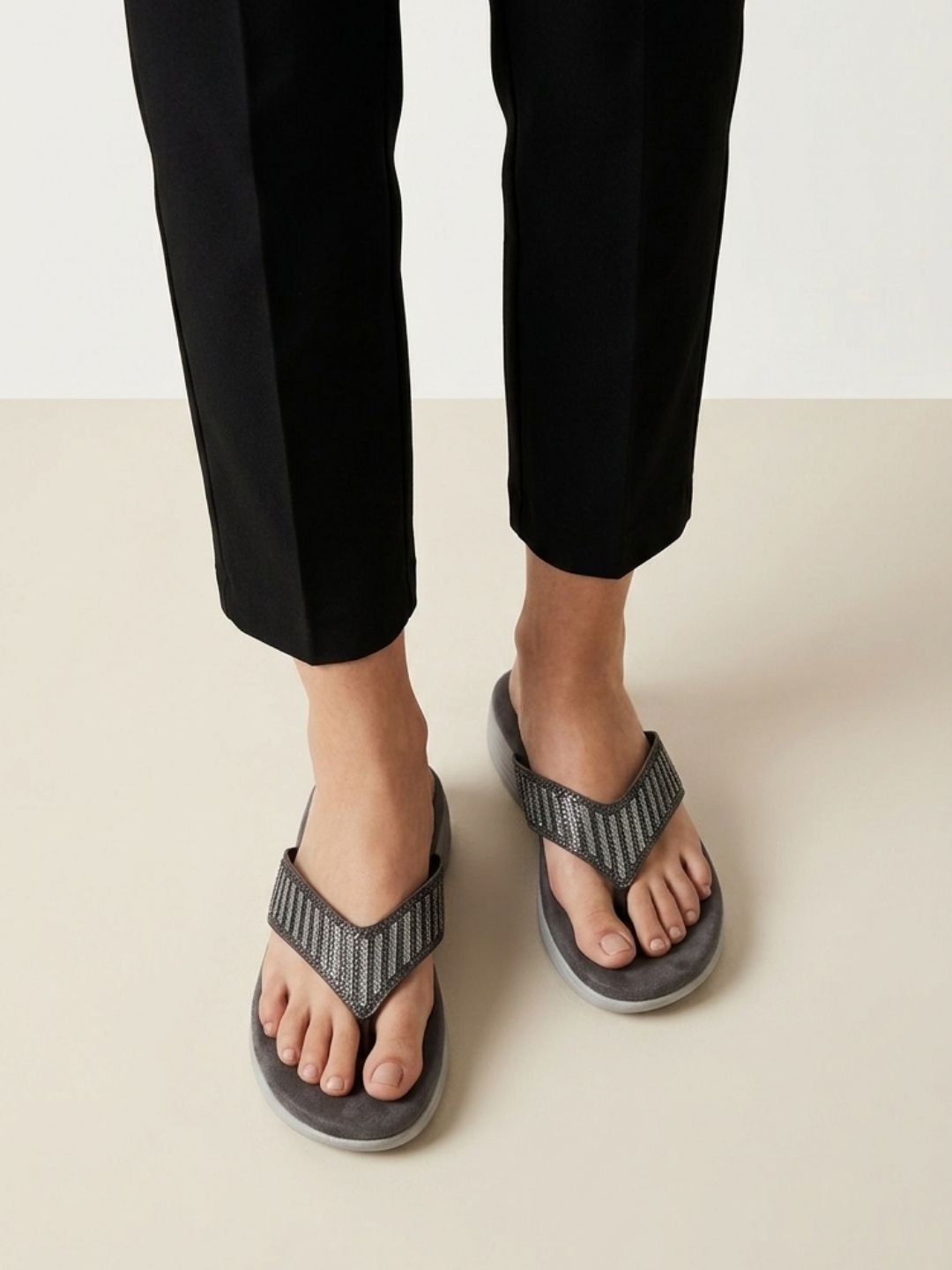 Grey Casual Slip-On Ethnic Sandals