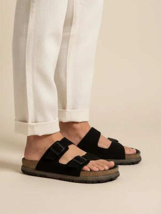 Black Slip-On Comfort Sandals