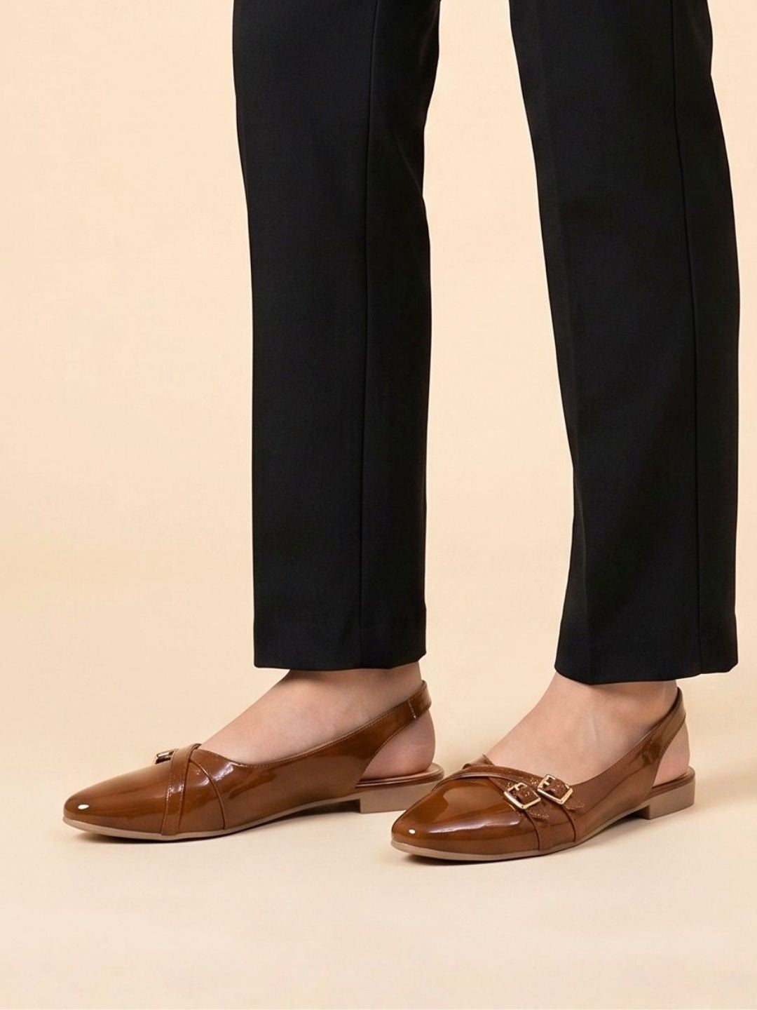 Brown Buckle Slingback Sandals