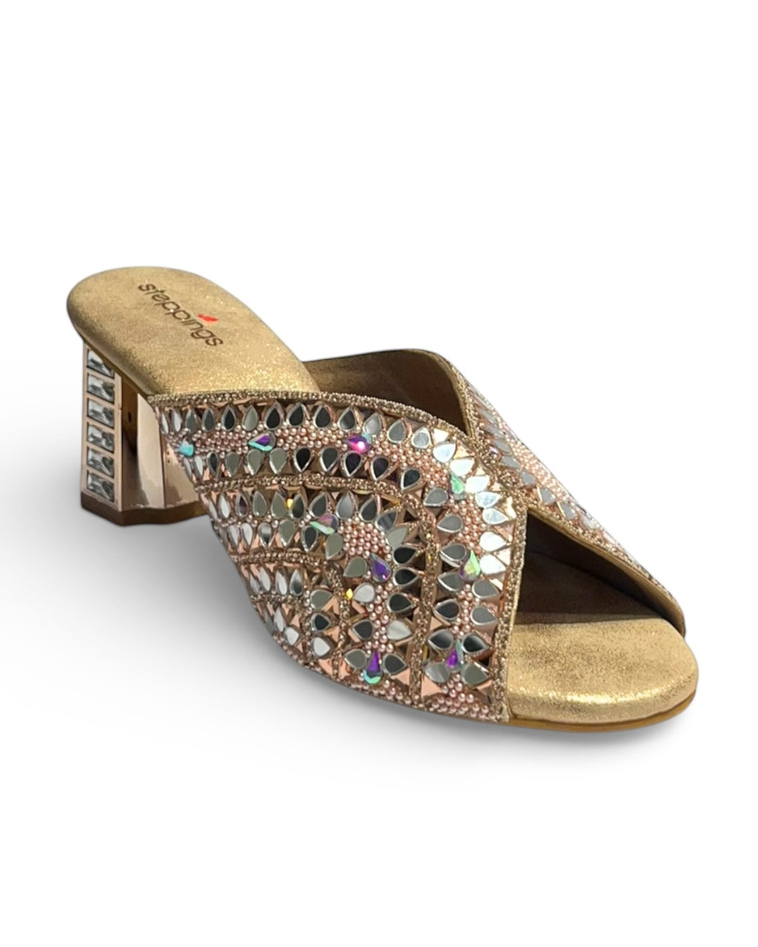 Mirror Embellished Ethnic Block Sandals
