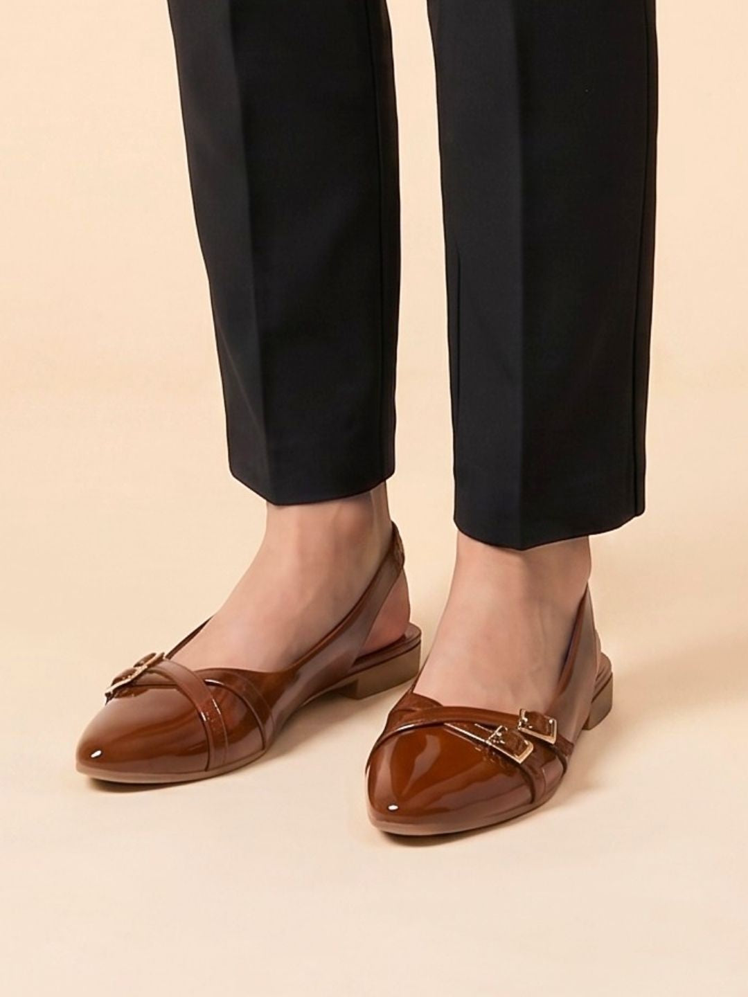 Brown Buckle Slingback Sandals