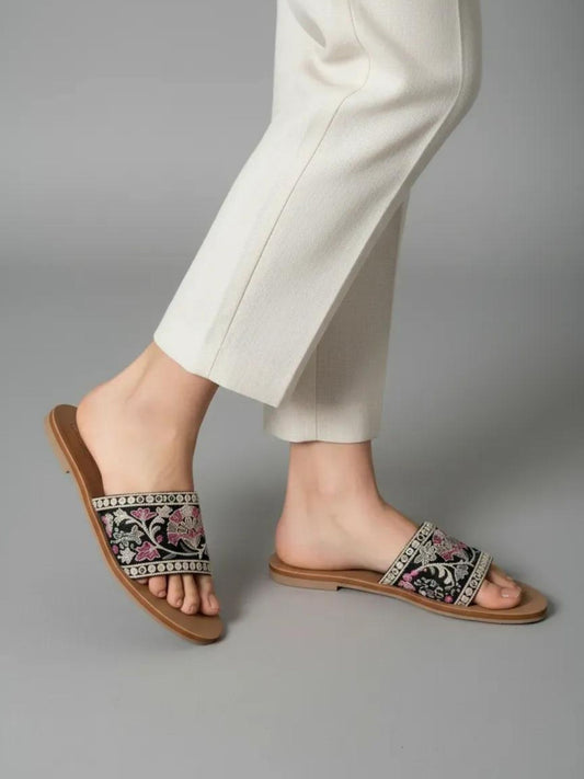 Black Embroidered Flats