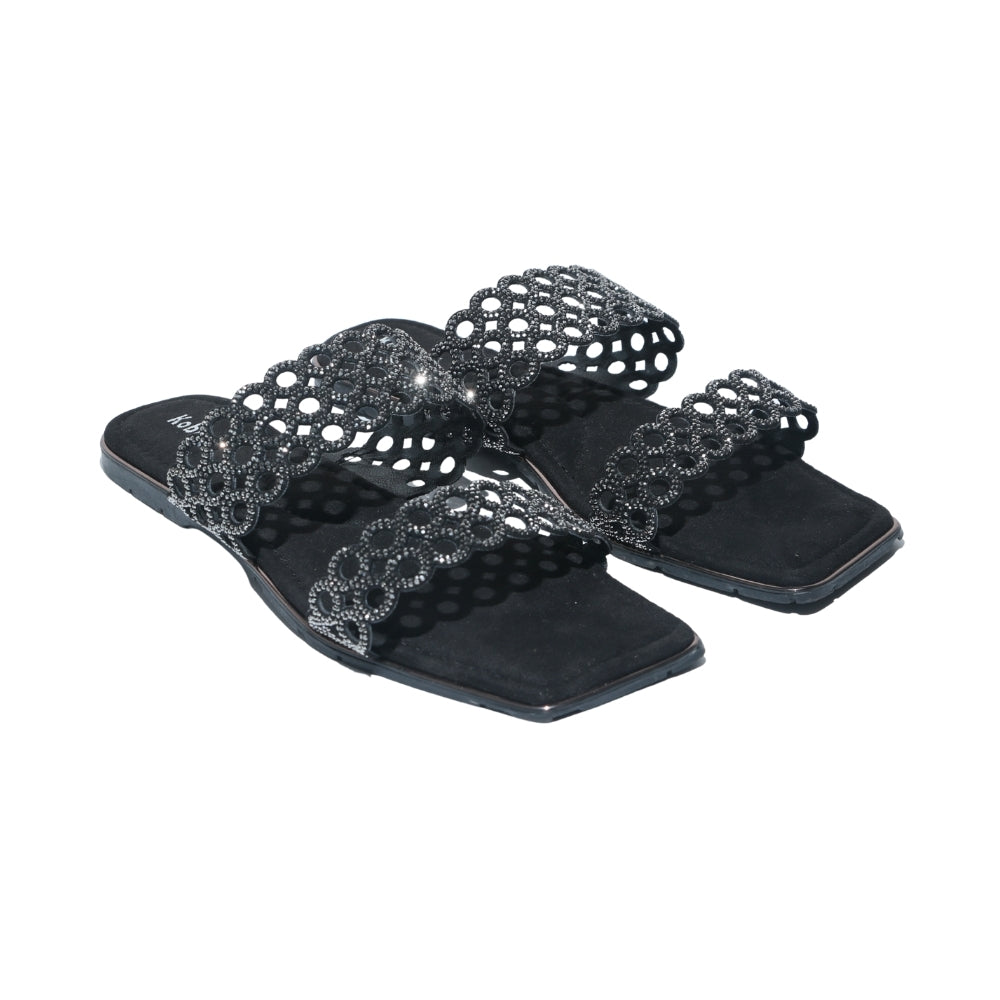 Black Slip-On Flat Sandals