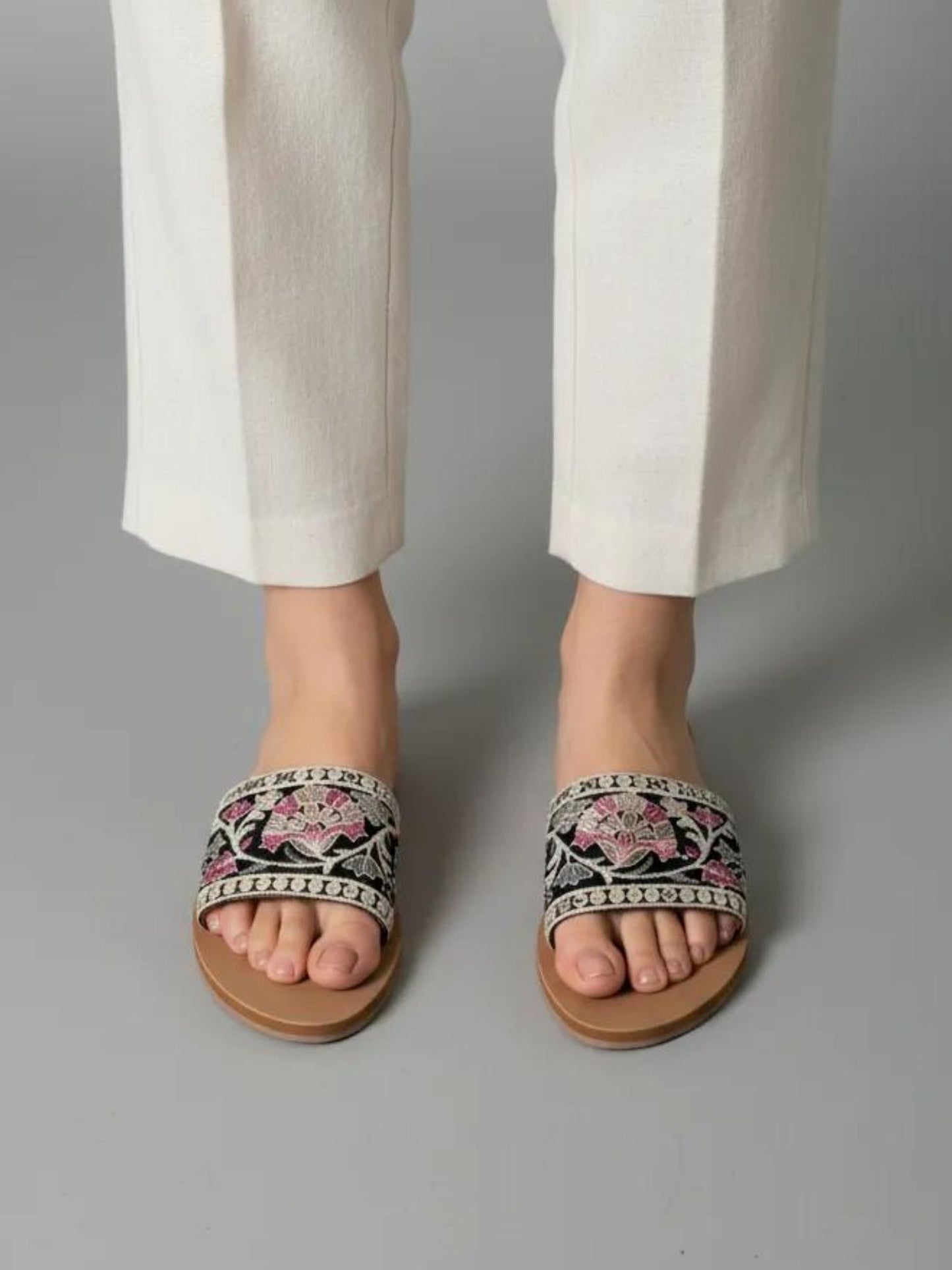 Black Embroidered Flats