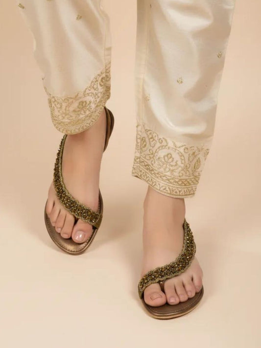 Tan Embellished Fancy Sandals