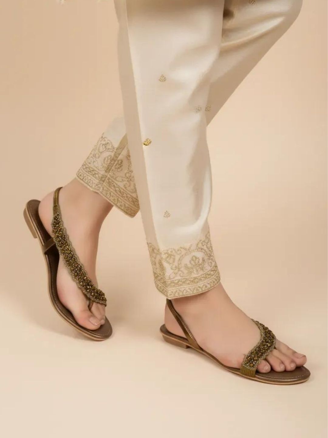Tan Embellished Fancy Sandals