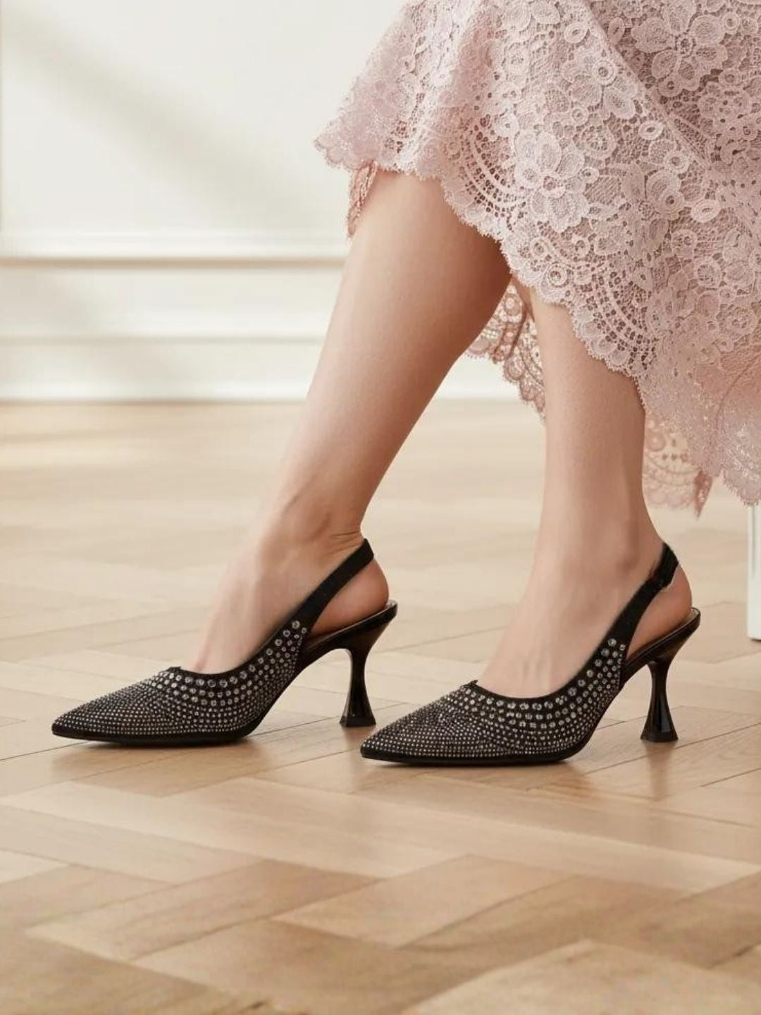 Black Embellished Party Heels