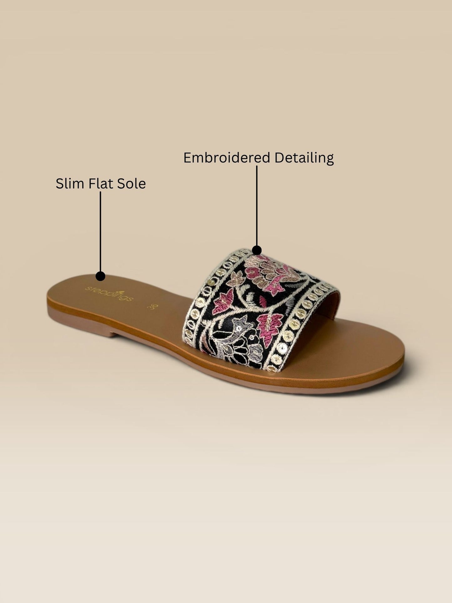 Black Embroidered Flats