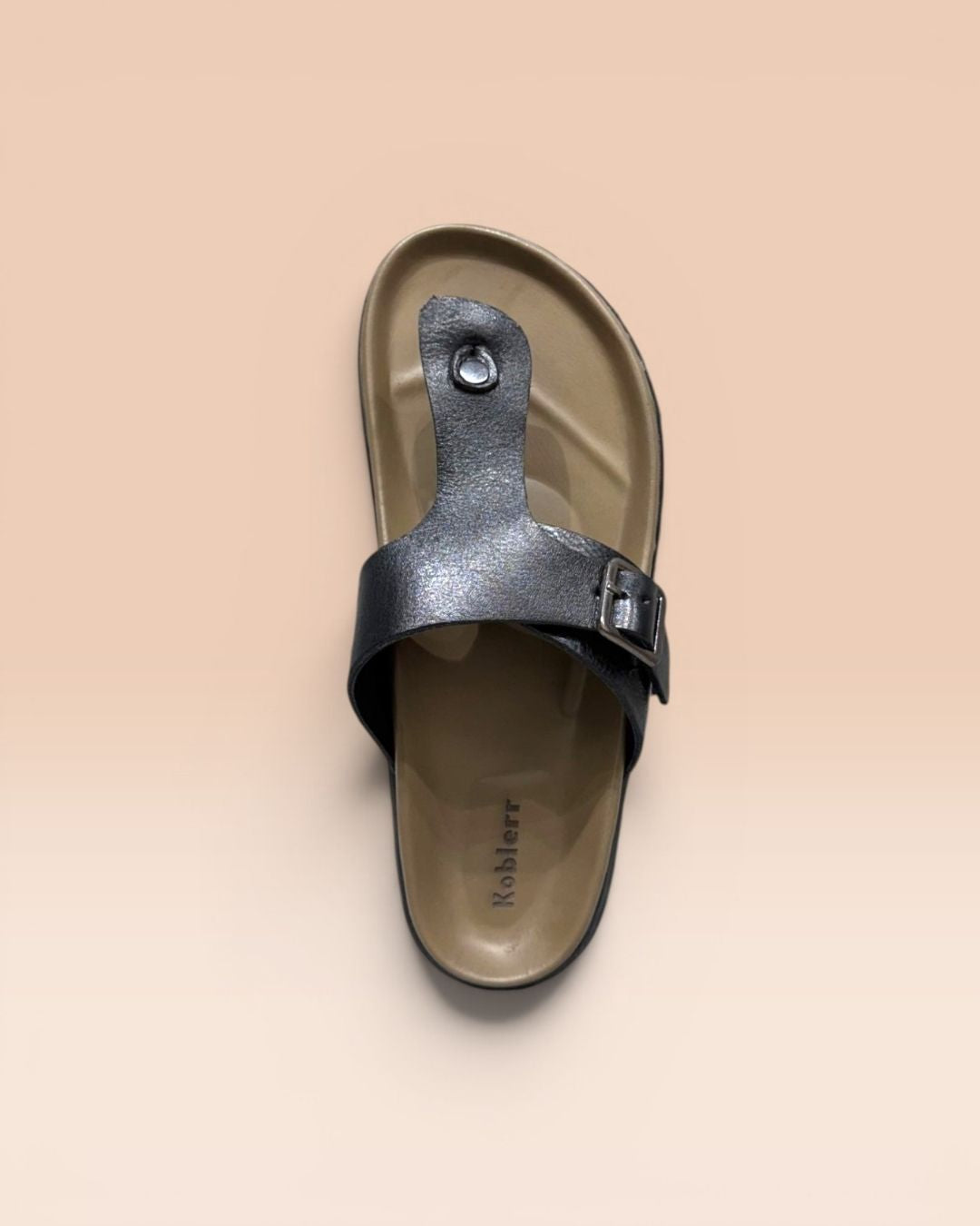 Black T-strap Leather Sandals