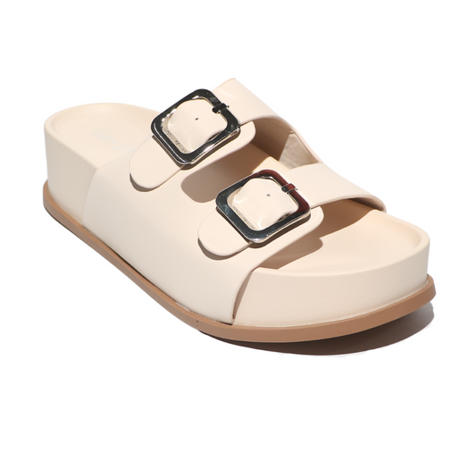 Beige Buckle Platform