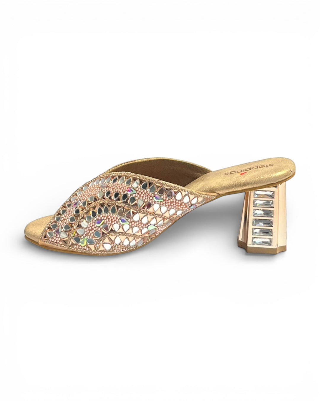 Mirror Embellished Ethnic Block Sandals