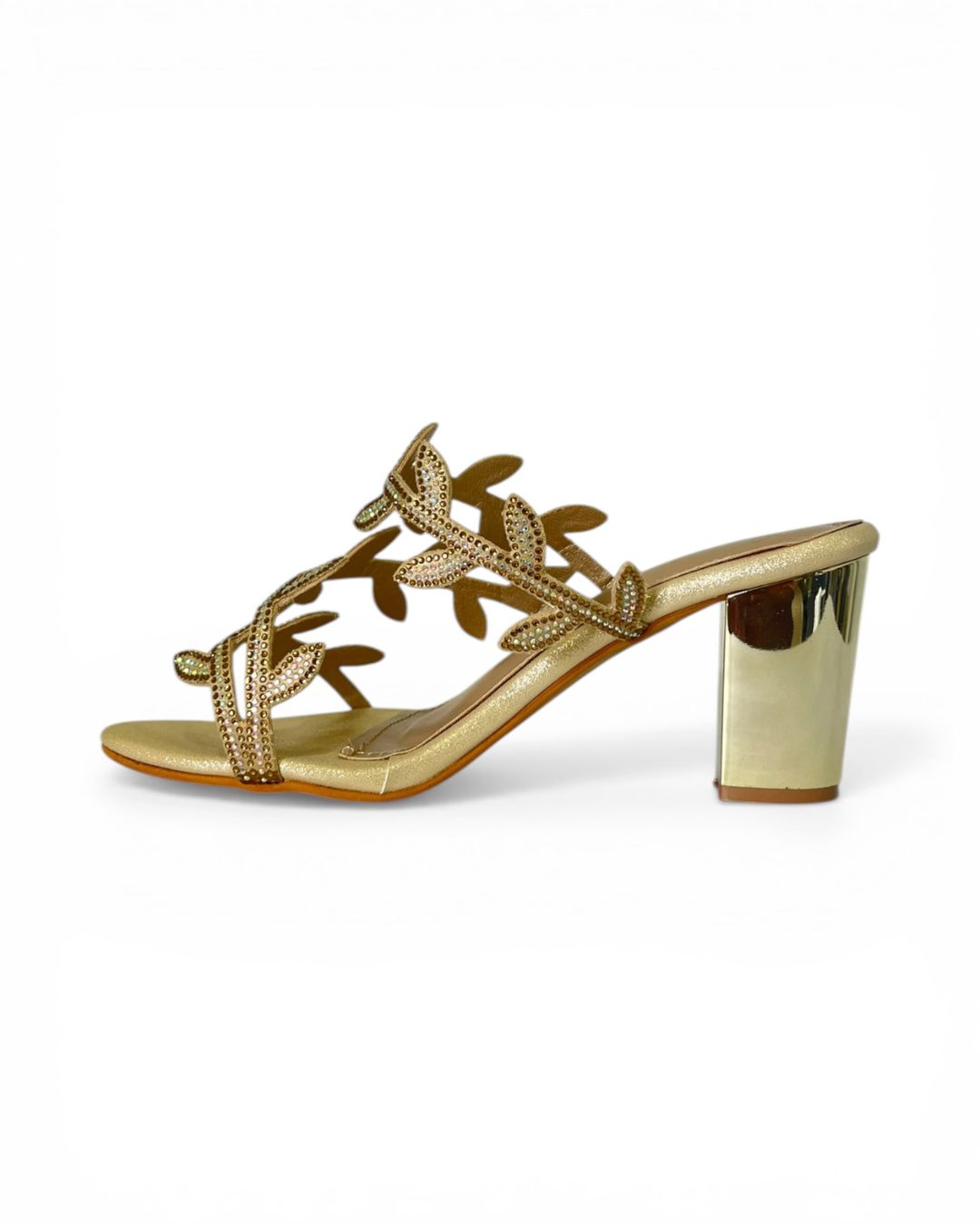 Gold Embellished Block Heels